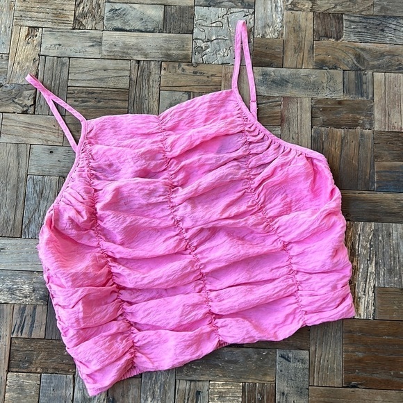 Zara Pink Draped Ruched High Neck Crop Top NWT - Picture 3 of 8